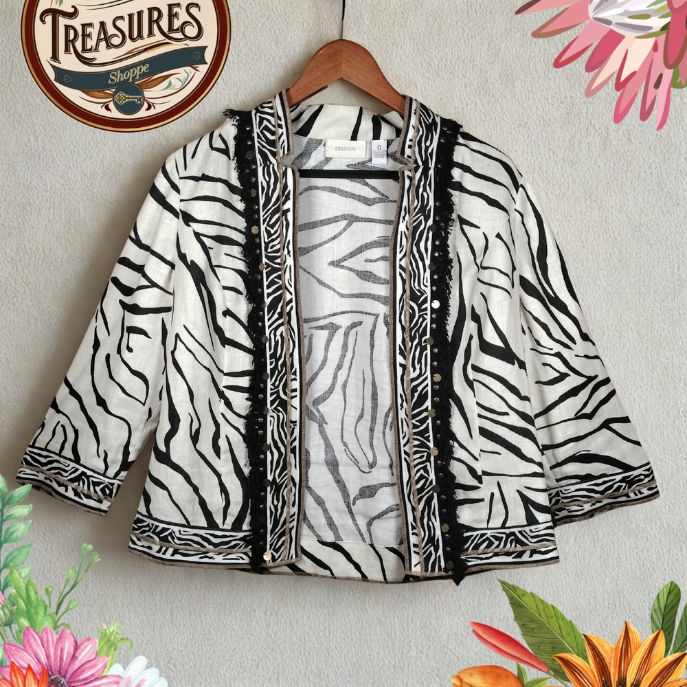 Chico's Black and White Zebra Print Blazer